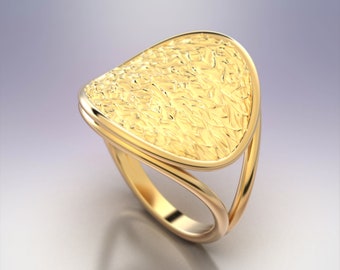 Bague en or massif en 18k ou 14k, bague en or unisexe fabriquée en Italie. Bague de déclaration pour homme ou pour femme, bijoux fins italiens, bague en or texturé