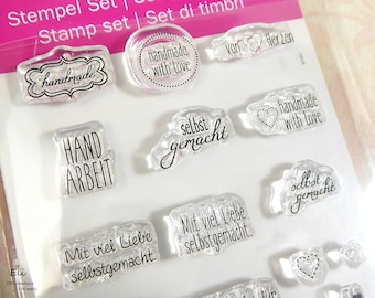 mini Stempel Set Clear HANDMADE für Etiketten / Label - Silikonstempel - #6007