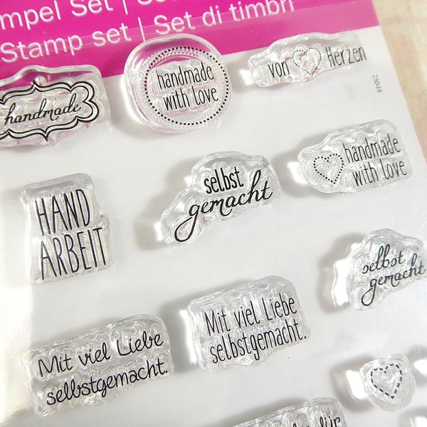 mini Stempel Set Clear HANDMADE für Etiketten / Label - Silikonstempel - #6007