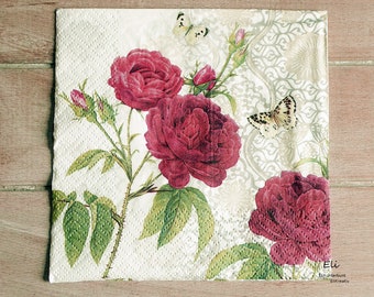 4x Papier Serviette - Rosen & Schmetterling - 33x33cm - #6142