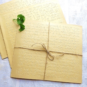 6x vintage BRAILLE Papier Blindenschrift teefarben, 27x23cm - #6208