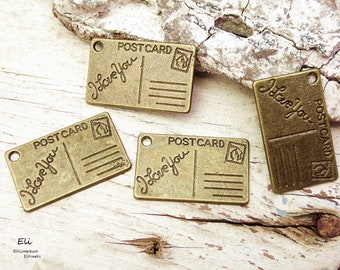 15x Anhänger POSTKARTE antik bronzefarben, Journal Embellishment - br-25