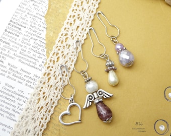 Journal Charms Set PERLENENGEL & HERZ vintage - weiß-lila - 4 Teile - #4201 ... Upcycling