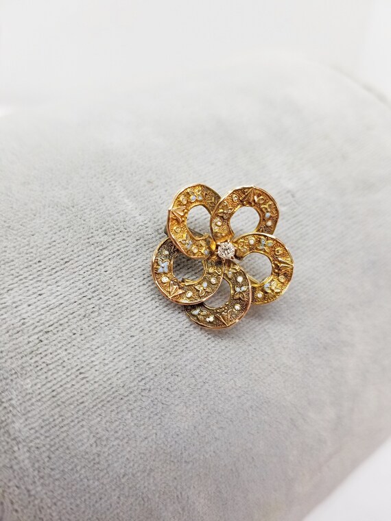 Victorian 14k Gold, Diamond and Floral Pastel Ena… - image 3