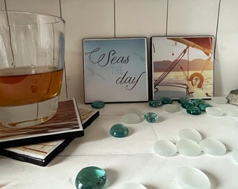 Handmade Seas the Day Ceramic Drink Coaster set