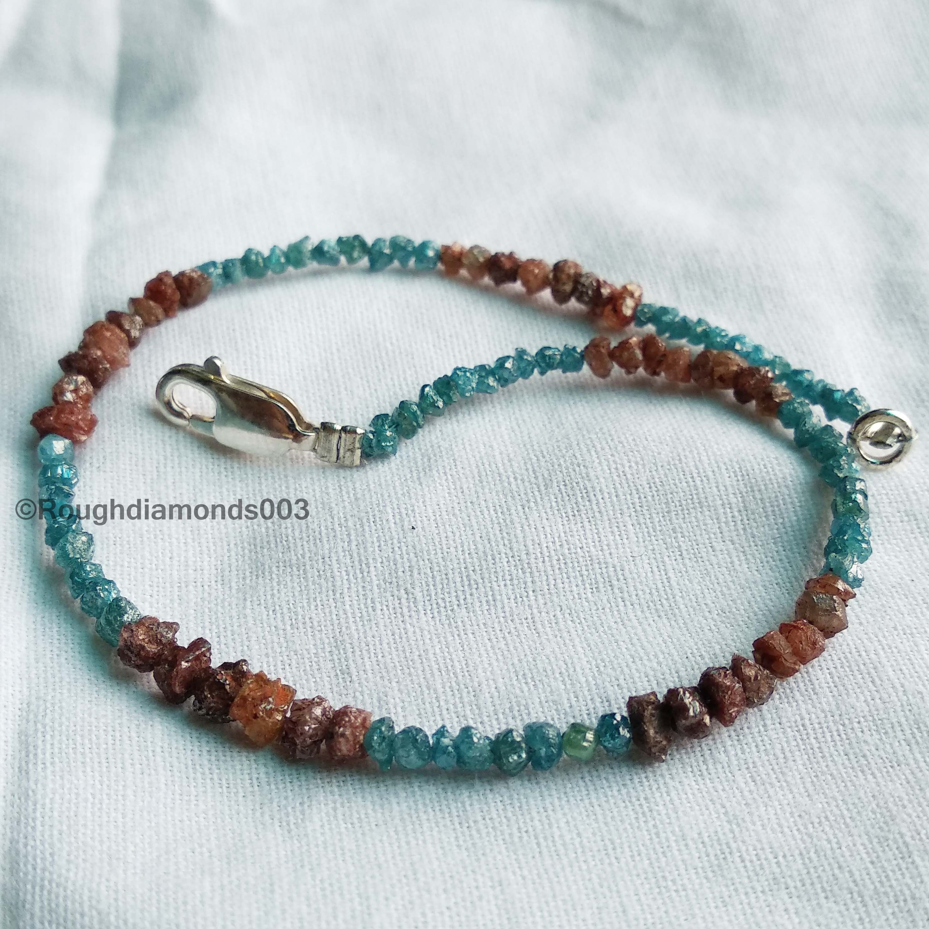 Bracciale in argento Sterling con diamanti grezzi e genuini blu e giallo, con diamanti grezzi grezzi e diamanti, pietra portafortuna aprile, gioielli