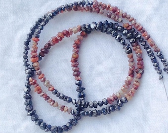 Red Black Rough Diamond Bead Strand, Uncut, 16 Inch Silver Clasp