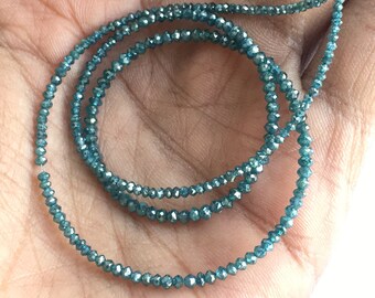 Blue Diamond Bead Necklace: 15 Carat Roundish Rough Diamonds, 16" Sterling Silver Clasp