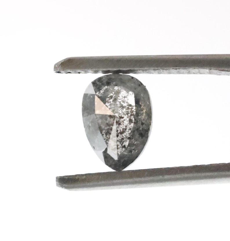1.04 Ct Pear Rose Cut Salt Pepper Diamond Natural Gray Loose Diamond ...