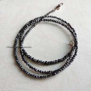 15 Ct Natural Black Diamond Bead Strand: 925 Silver Clasp, 16 Inch
