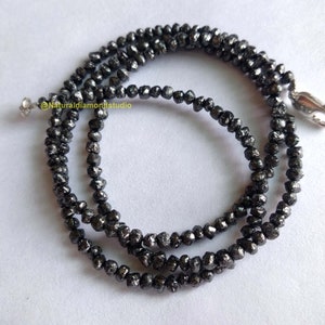 16 Inch Black Diamond Bead Strand: Raw Rough Diamonds, .925 Silver Clasp