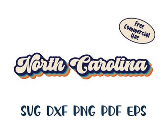 Vintage North Carolina SVG, Retro North Carolina Bundesstaat Schnittdatei - PNG, DXF, eps, Sofort Download, North Carolina Umriss, Cricut Silhouette
