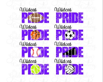 Wildcat Pride SVG bundle, soccer, football, cheer, baseball, volleyball, basketball, htv, high school sports, svg dfx png pdf jpeg