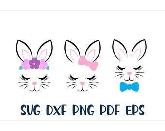 Easter Bunny Hairbow, Bunny bowtie, bunny face svg, easter shirt, easter shirt girl, easter face girl, bunny face girl, svg dfx png pdf jpeg