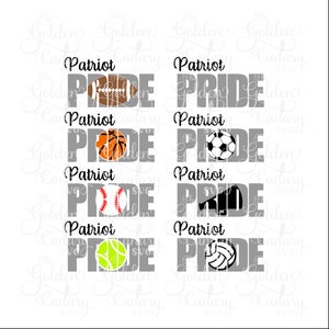 Patriot Pride SVG bundle, soccer, football, cheer, baseball, volleyball, basketball, htv, high school sports, svg dfx png pdf jpeg