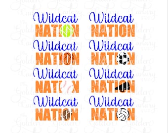 Wildcat Nation SVG bundle, soccer, football, cheer, baseball, volleyball, basketball, htv, high school sports, svg dfx png pdf jpeg
