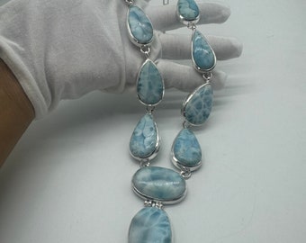 Colar de prata esterlina 925 Larimar, colar de larimar Colar de prata esterlina 925, colar de prata larimar, colar de larimar esterlina