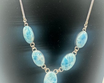 Larimar 925 colar de prata esterlina, colar larimar 925 colar de prata esterlina, colar de prata larimar, colar larimar esterlina