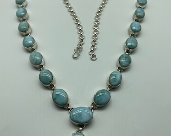 Colar de prata esterlina 925 Larimar, colar de larimar Colar de prata esterlina 925, colar de prata larimar, colar de larimar esterlina