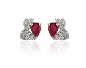 18K Gold Earring,diamond earring,18k diamond earring,white Diamond earring,18k gold jewelery,ruby earring,18k earring,18k ruby earring