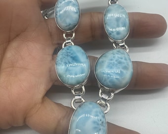 Larimar 925 colar de prata esterlina, colar larimar 925 colar de prata esterlina, colar de prata larimar, colar larimar esterlina