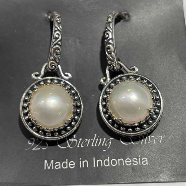 925 sterling silver earring,925 silver earring,Pearl earring,sterling silver earring,Bali earrings,Bali earring with pearl