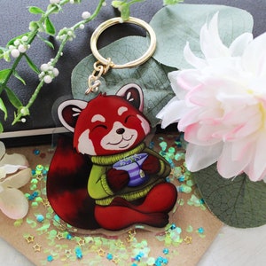 Red Panda | Green Tea |Double Sided Keychain | Cute Acrylic Keychain | Keycharm | Animal Keychain | Panda Keychain