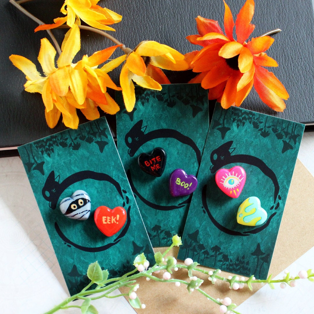Spooky Halloween Heart Pins Halloween Pin Heart Pin Etsy