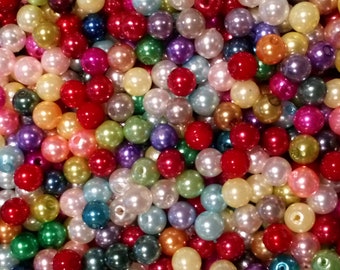 Lot de 50  perles rondes en verre peint,nacrées couleur mixte, 4mm/6mm/ou 8mm, trou: 1mm