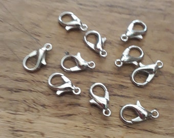 set of 10 silver lobster clasps 12 mm