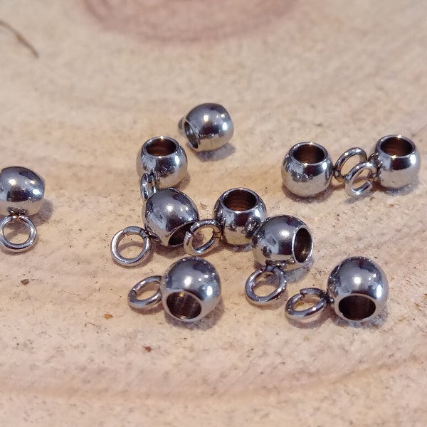 lot de 10 perles bélières acier inoxydable, 7x4mm ou 9x6mm