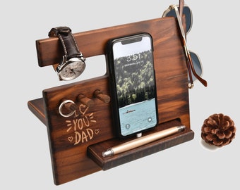 Wooden Docking Station, Nightstand Valet, Watch Stand, Mens Gift, Christmas Gift, Personalized Gift, Groomsmen Gift, Fathers Day Gift