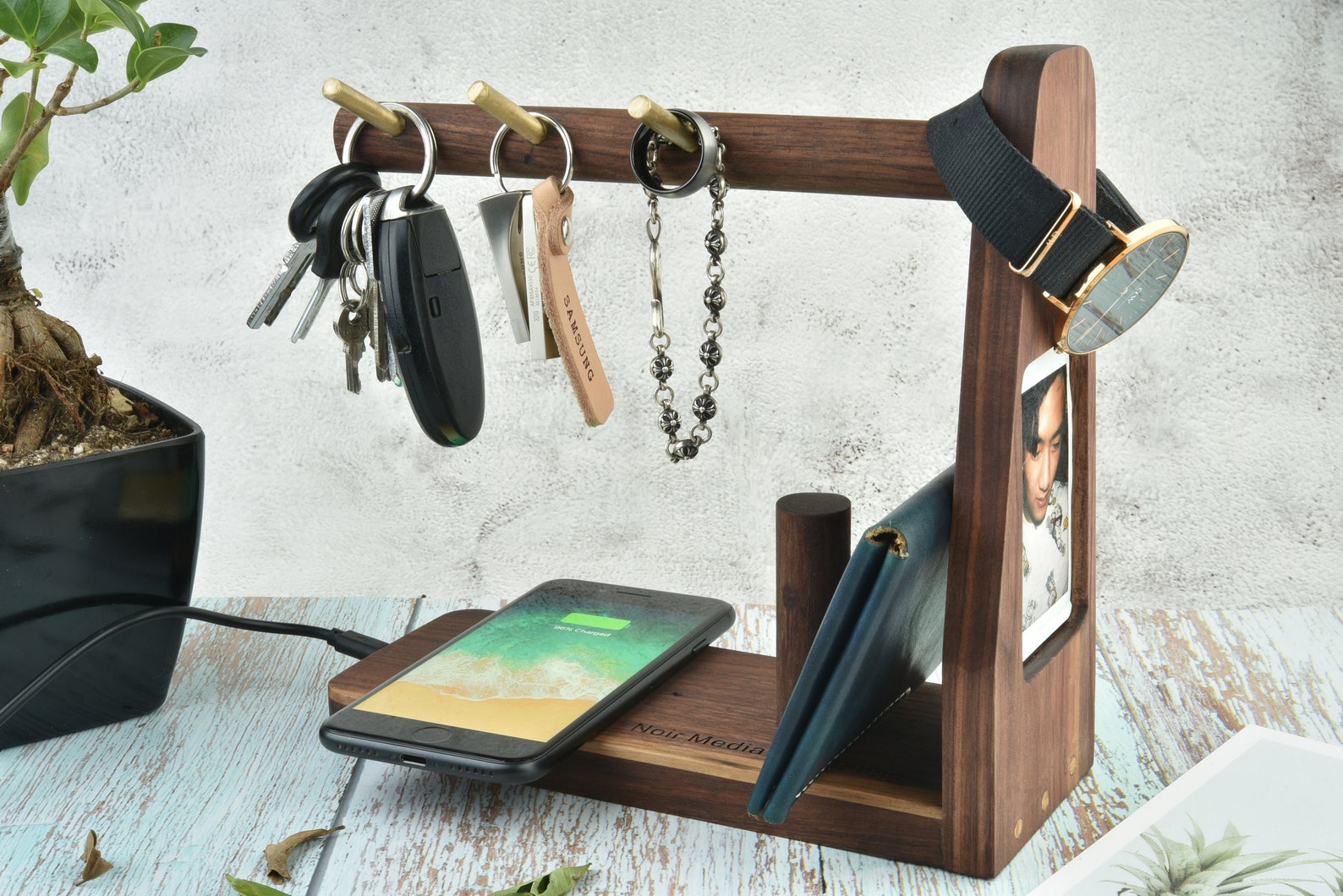 Nightstand Valet Wooden Wireless Charging Station Organizer Etsy