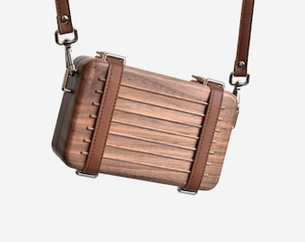 Clutches Leather, Wood Crossbody Bag, Mini Trunk, Gifts for Grads, Gift Ideas For Coworker, Unique Gifts for Her/Him