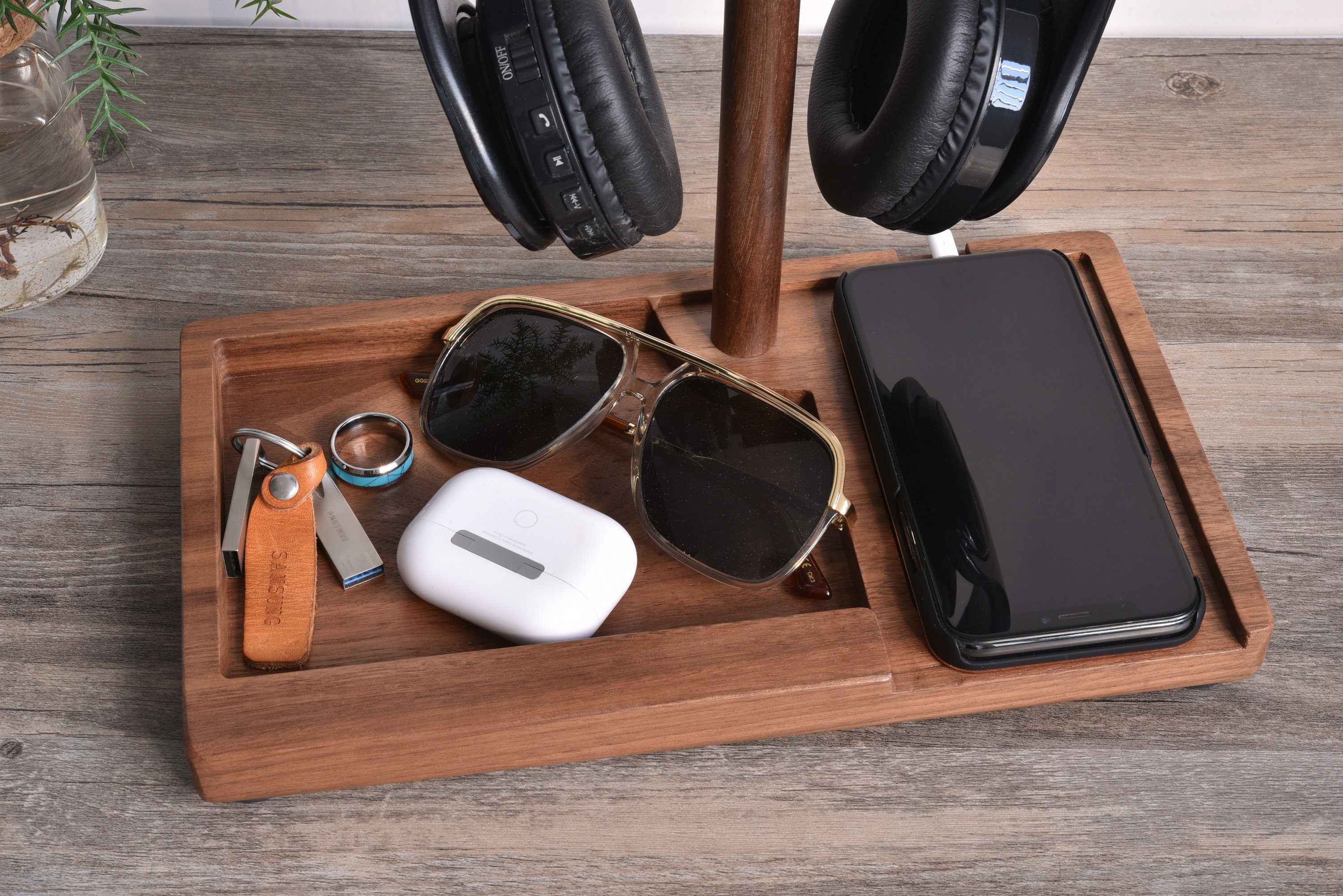 Wood Headphone Stand Headphone Holder Docking Station Desk Etsy UK