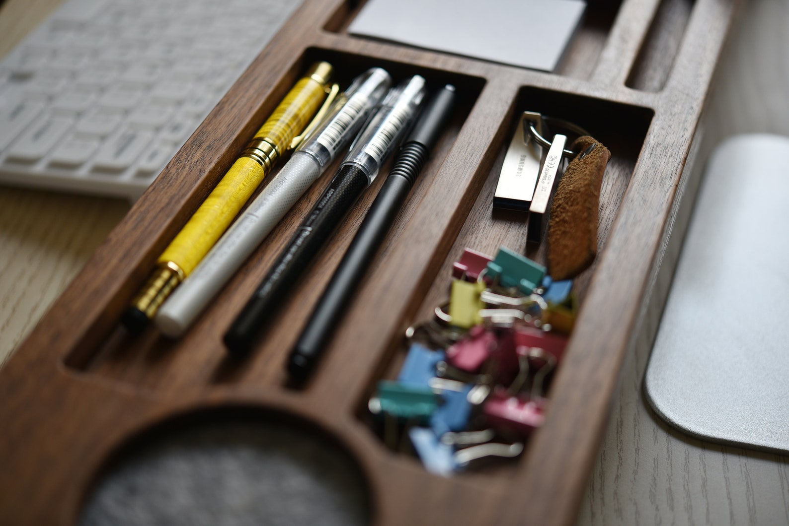 Black Walnut Wood Desk Organizer With Wireless Charger, Personalized ...