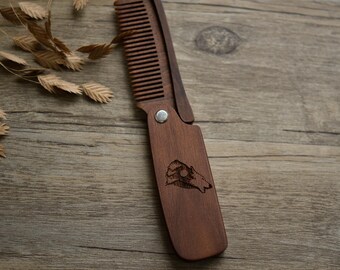 Personalized Black Walnut Folding Comb: Custom Engraved Beard & Hair Grooming Tool