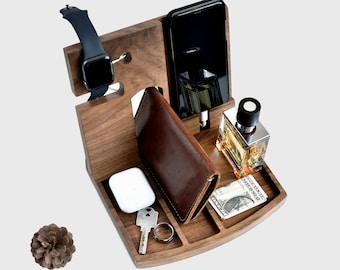 Wooden Docking Station, Nightstand Valet, Wooden Phone Stand, Apple Watch Stand, Mens Gift, Tech Gifts, Personalized Gift, Groomsmen Gift