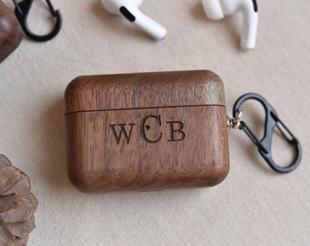 Wood Airpods Pro Case, Custom Airpod Case With Metal Hook Keychain, Apple Airpods Pro Case, Airpod Holder, AirPod Sticker, Christmas Gifts