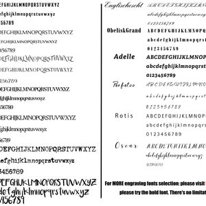 May include: A chart of different fonts, including After Disaster, Marcellus, Queen, Century, Crimson, Ana's Rusty, Luna, Englischescht, ObeliskGrand, Adelle, Perfetoo, Rotis, and Oscar. The chart shows the uppercase and lowercase letters of each font, as well as the numbers 0-9.