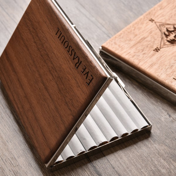 Personalized Cigarette Case, Wood Cigarette Box, Metal Cigarette Holder, Custom Gift, Christmas Gifts, Father Gift, Unique Gift for him/her