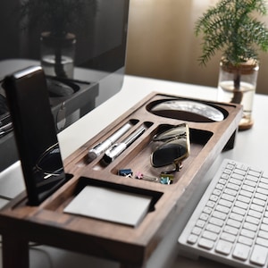 Black Walnut Wood Desk Organizer, Office Desk Accessories, Wood Docking Station, Wood Phone Stand, Home Desk Storage, Christmas gifts