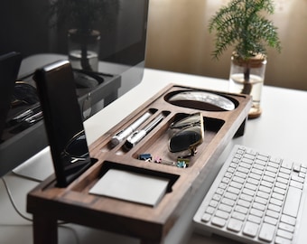 Black Walnut Wood Desk Organizer, Office Desk Accessories, Wood Docking Station, Wood Phone Stand, Home Desk Storage, Christmas gifts