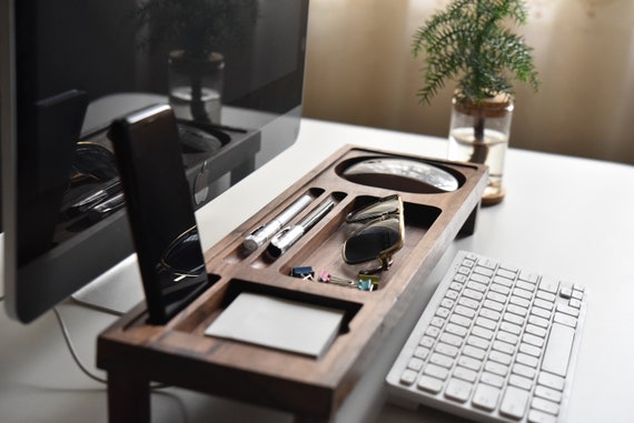 Black Walnut Wood Desk Organizer, Office Desk Accessories, Wood