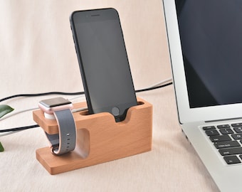 本物の木製電話ドッキングステーション、Apple Watch充電ステーション、ナイトスタンドバレット、カスタマイズされたギフト、彼/彼女へのユニークなギフト、記念日のギフト