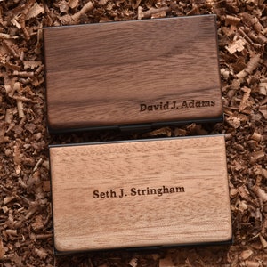 Porte-cartes de visite en bois personnalisé, porte-cartes de crédit en métal, porte-cartes de visite pour homme, cadeaux de collègues, cadeau de père, cadeaux de Noël