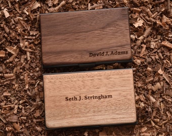 Personalized Wood Business Card Case, Metal Credit Card Holder,  Business Card Holder for man, Coworker Gifts, Father Gift, Christmas Gifts