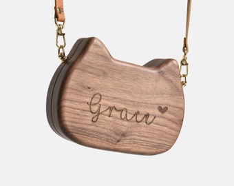 Personalisierte Holz Umhängetasche, Leder Umhängetasche, Mini Crossbody Bag, Katzentasche, Geschenke für bestanden, Geschenke für Mama, einzigartige Geschenke für Sie