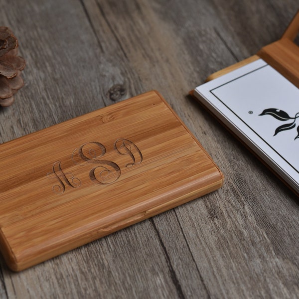 Personalized Card Case Wood, Bamboo Business Card Case, Employee Gift, Coworker Gifts, Custom Gift, Unique Office Accessory Gift for him/her