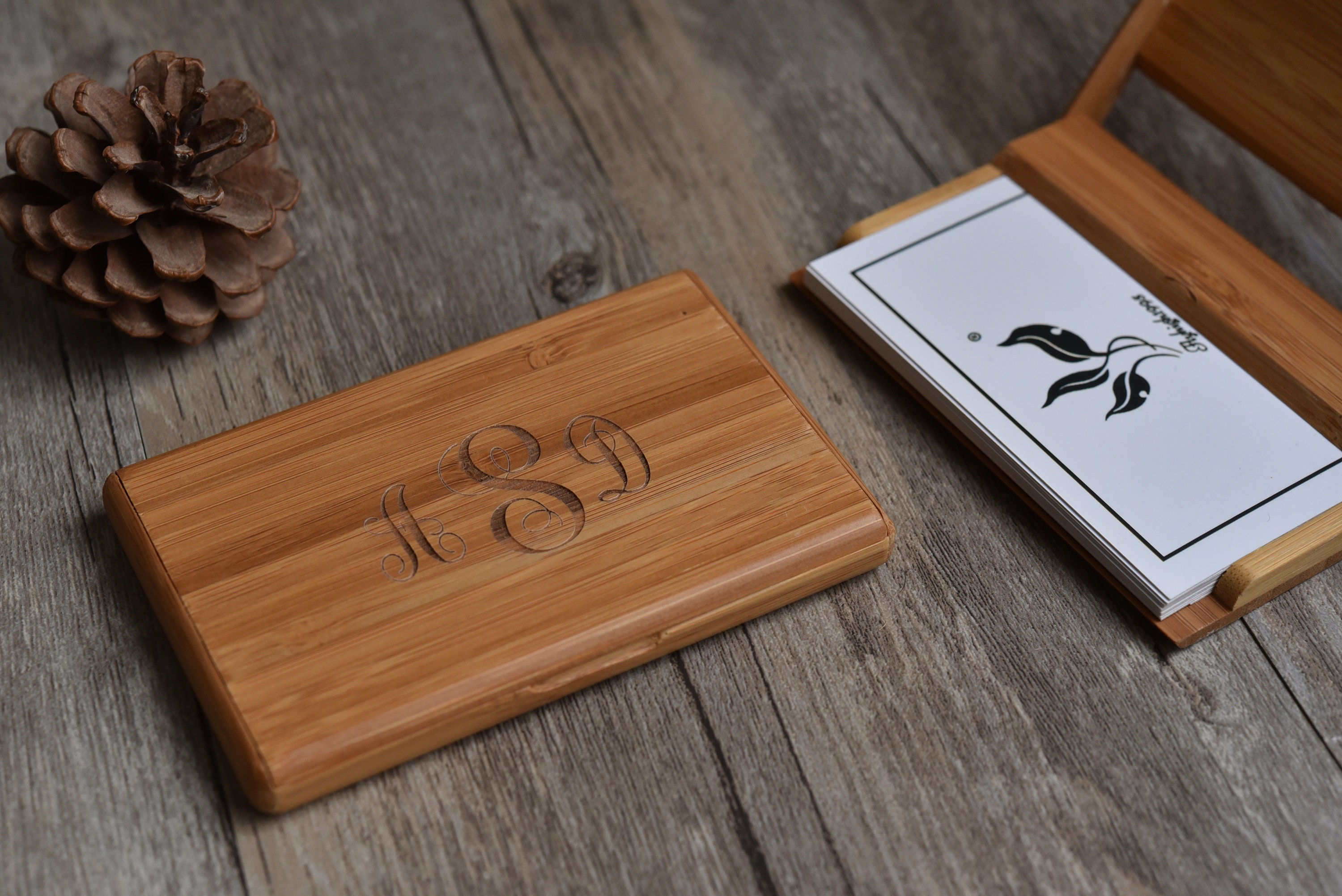 Personalized Card Case Wood Bamboo Business Card Case Etsy
